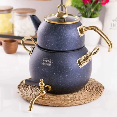 قوری کتری گرانیتی شیردار تپل رنگ سورمه ای