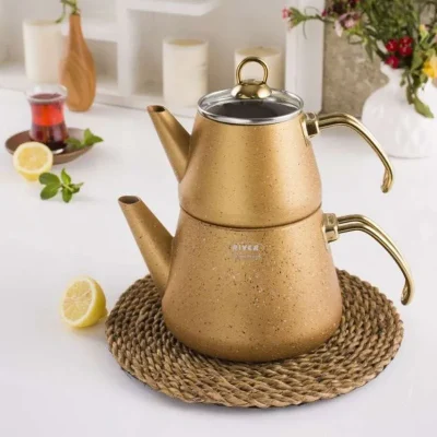 قوری کتری گرانیتی مدل ترک رنگ طلایی